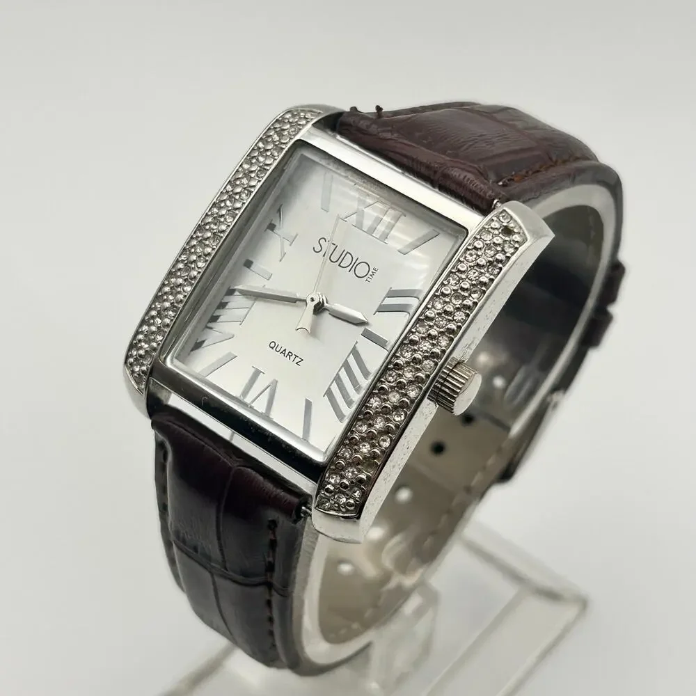 Studio Women's Wristwatch Silver Stainless Steel Brown Leather 32mm Working